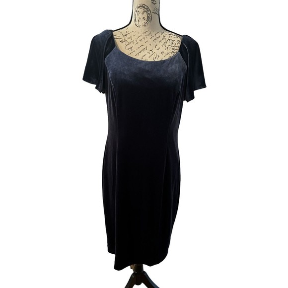 ELIZA J Women's Sheath Dress Blue Velvet Short Flutter Sleeves Lined Size 14 New - Picture 4 of 16